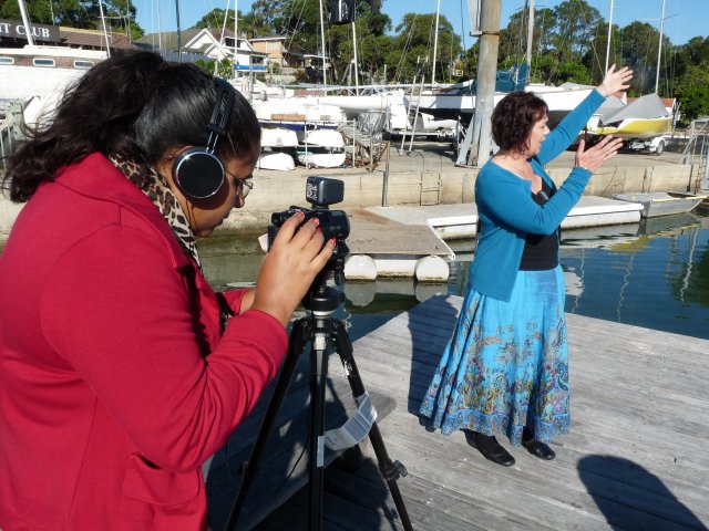 Karen Maber showing direction of Georges River on Kogarah Bay with Sheena Kitchener